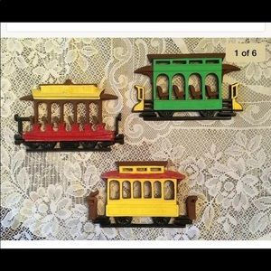 3 Vintage Sexton Cast Iron Rail Cars Wall Hanging